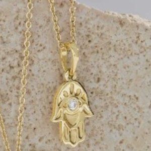 14K Yellow .02 CT Natural Diamond Hamsa Hand Pendant/Charm (Last 1)
